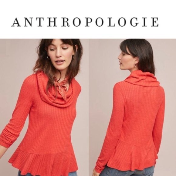 Anthropologie X Maeve | Winterscape Peplum tangerine top | Size Extra Small - Picture 1 of 11